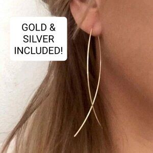 TWO PAIR Minimalist Threader Earrings Silver & Gold NWOT